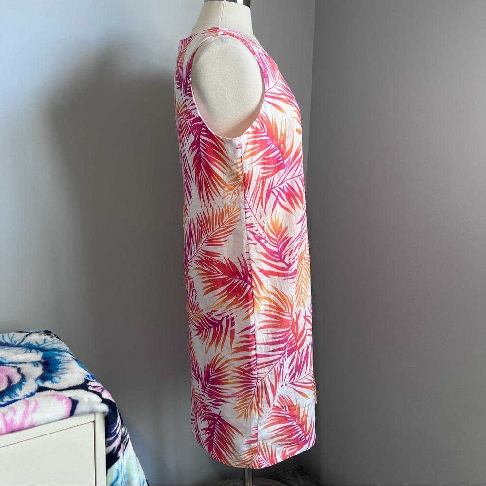 J. Jill 12 Pink Orange Tropical Linen Sleeveless Shift Dress - Picture 5 of 17